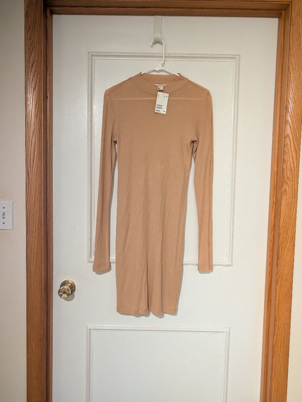 H&M Tan Bodycon Dress with Long Sleeves